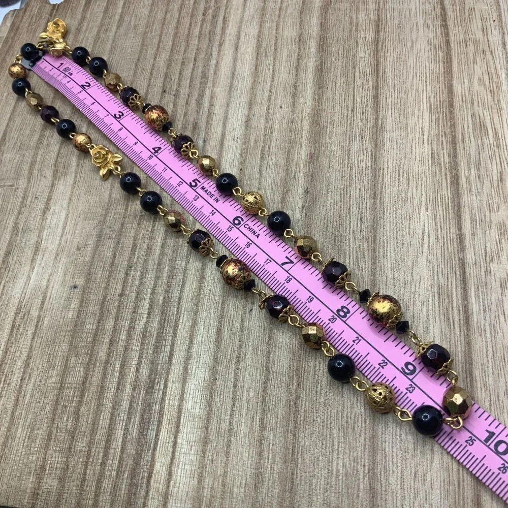 Liz Claiborne Vintage Gold Tone Filigree Beaded Lucite Necklace
